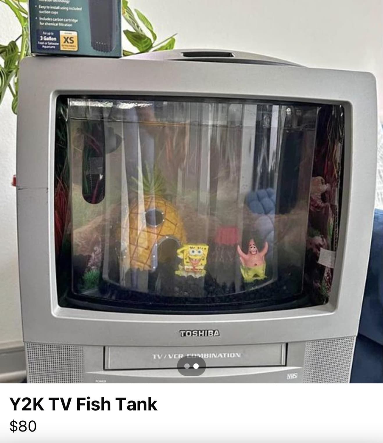 screen - Easy to intal using included for chemical ration 792 3 Gallen Xs Fower Toshiba TvVcr Combination Y2K Tv Fish Tank $80 Mrs